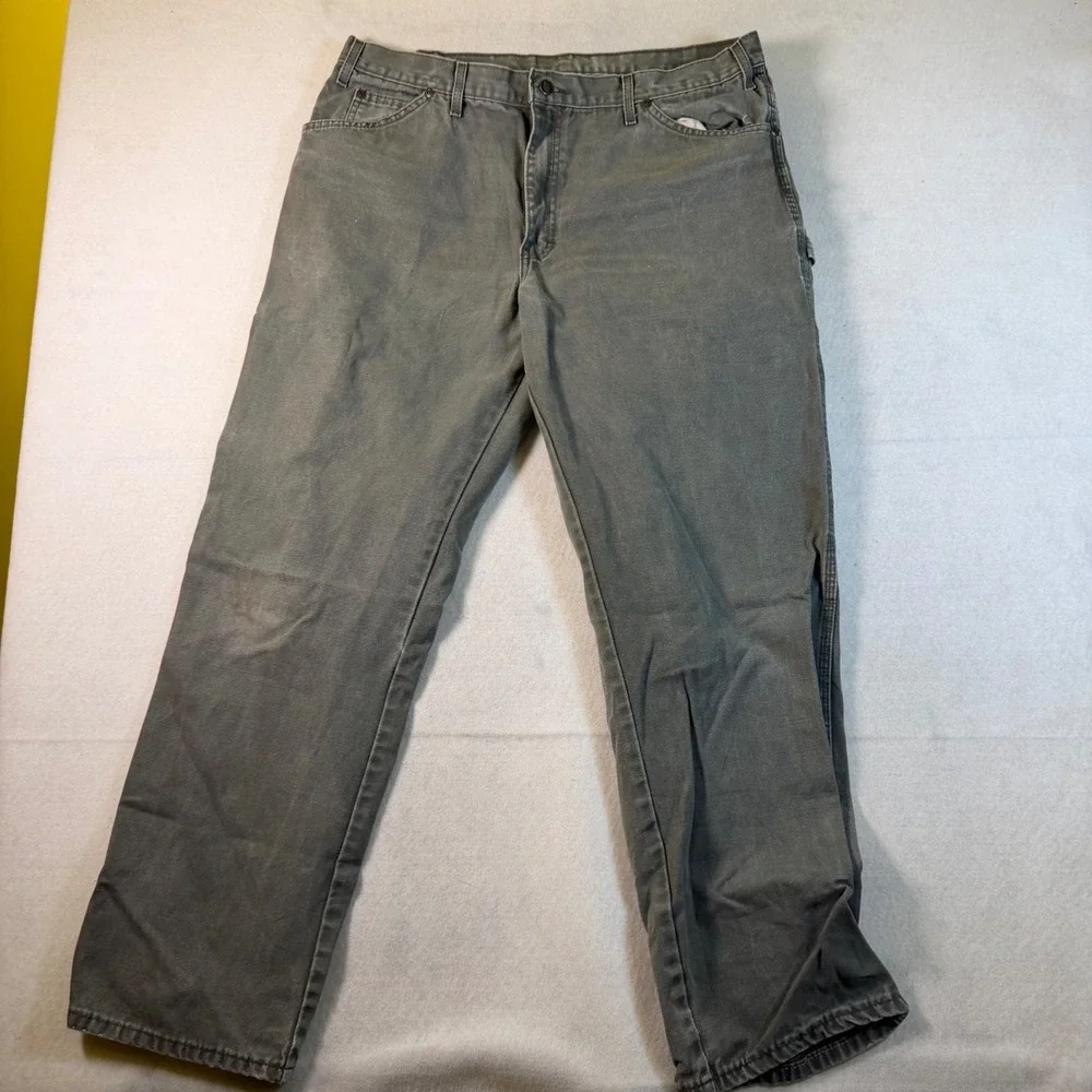 Dickies Mens Relaxed Fit Carpenter Pants Faded‎ Olive Green Duck Canvas 38x32